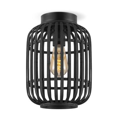 Boheemse stijl Plafondlamp - Bamboe Lampenkap - Cilinder - Zwart - Ø21,5 x 30 cm - E27 fitting - Ontworpen voor gebruik in slaapkamers en studeerkamers - met montagetoebehoren