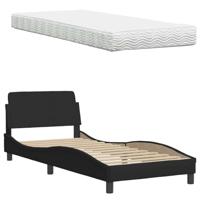 Bed met matras stof zwart 90x190 cm - thumbnail