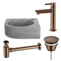 Fortifura Fuente fonteinset - 31.5x31.5x10cm - 1 kraangat - hoek - fonteinkraan koper - beton SW970033/SW799405/SW799403/SW642464 - thumbnail