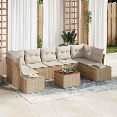 Tuinbankenset met kussen 8 pcs Beige poly rattan