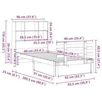 Bed met boekenkast zonder matras massief grenenhout 90x200 cm - thumbnail