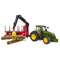 Bruder John Deere 7R 350 met houttrailer en 4 boomstammen - thumbnail
