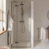 Saqu Grace draaideur met vast paneel links incl. antikalk 90x210cm geborsteld grijs - thumbnail