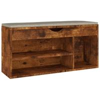 VidaXL Schoenenbank met kussen 104x30x49 cm bewerkt hout gerookt eiken - thumbnail