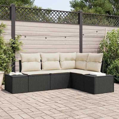 Tuinbankenset met opslag 4 pcs Zwart en Crème poly rattan