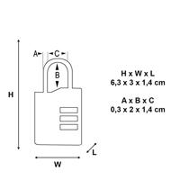Masterlock 2 x 30mm - zinc body - 20mm steel shackle, 3mm diam. - 3-digit resetta - 4686EURT - thumbnail