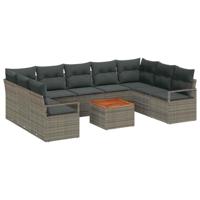 Tuinbankenset met opslag 10 pcs Grijs poly rattan - thumbnail