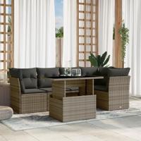 6-delige Loungeset met kussens poly rattan grijs - thumbnail