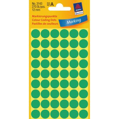 Etiket avery 3143 rond 12mm groen 270st | 10 stuks