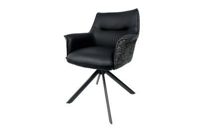 Bureaustoel LE GRAND zwart echt leer, getextureerde stof, metalen frame met armleuning - 46988