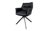 Bureaustoel LE GRAND zwart echt leer, getextureerde stof, metalen frame met armleuning - 46988 - thumbnail