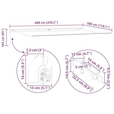 Luifel automatisch uittrekbaar LED 600x300 cm antraciet en wit