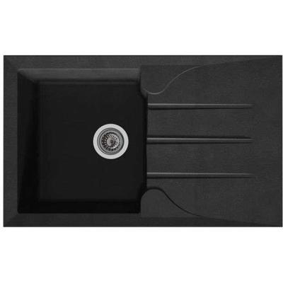 STRADOUR Ingebouwde gootsteen 1 kom + 1 afdruiprek Aloa - Hars - 81 x 50 cm - Zwart