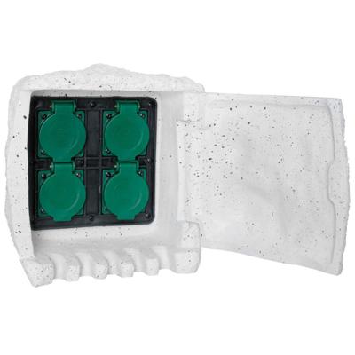 Buitenstopcontact kleur lichte steen kunsthars 4 stopcontacten vierkant 3 meter snoer