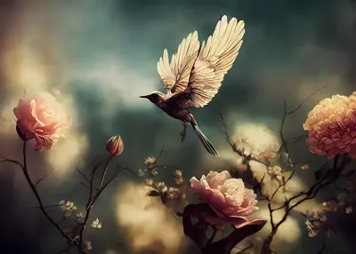 Alexsar Art Tuinschilderij vogel bloemen 70x50cm