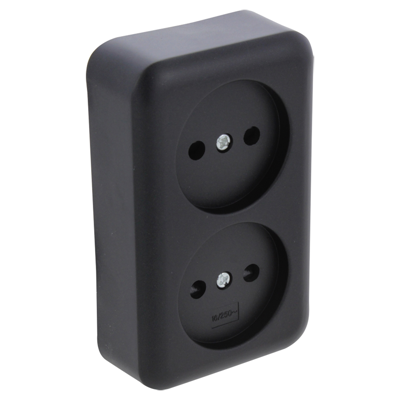 Q-LINK - Wandcontactdoos - Opbouw - Dubbel Stopcontact - Kinderbeveiliging - Mat Zwart