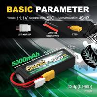 GensAce Bashing Car Lipo 60c 14,8 volt 5000mah met XT90 Stekker - thumbnail