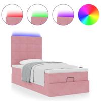 Ottoman bed met matrassen en LED's 100x200cm fluweel roze - thumbnail