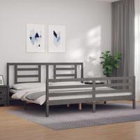 Bedframe met hoofdbord massief hout grijs 200x200 cm - thumbnail