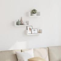 Wandschappen 3 st bewerkt hout wit - thumbnail