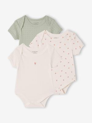 Set van 3 body's met korte mouwen in pointelle saliegroen Set van 3 body's met korte mouwen in pointelle saliegroen