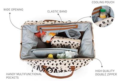 Luiertas Mommy bag large canvas CHILDHOME gebroken wit luipaard
