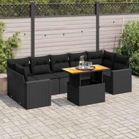 8-delige Loungeset met kussens poly rattan zwart - thumbnail