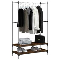 VidaXL Kledingrek met schappen bewerkt hout gerookt eikenkleurig - thumbnail