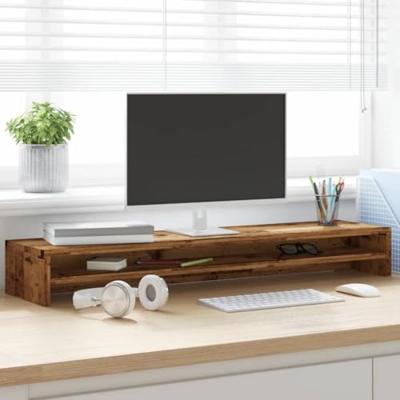 VidaXL Monitorstandaard 100x24x13 cm bewerkt hout oud houtkleurig - thumbnail