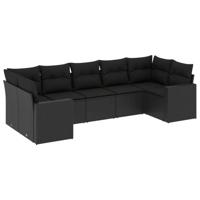7-delige Loungeset met kussens poly rattan zwart - thumbnail