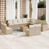 14-delige Loungeset met kussens poly rattan beige - thumbnail