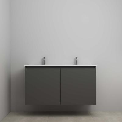 On-Line Onderkast - 120 cm - Voorgemonteerd - Greeploos 2 Deuren - Porseleinen Wastafel - 2 Kraangaten - Mat Zwart