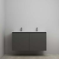 On-Line Onderkast - 120 cm - Voorgemonteerd - Greeploos 2 Deuren - Porseleinen Wastafel - 2 Kraangaten - Mat Zwart - thumbnail