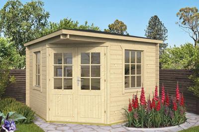 Tuindeco Emma Blokhut 302x302 cm 40 mm vuren blank- Puntdak- Onbehandeld vurenhout- Tuindeco