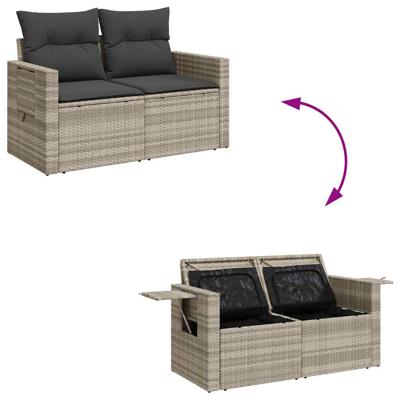 9-delige Loungeset met kussens poly rattan lichtgrijs