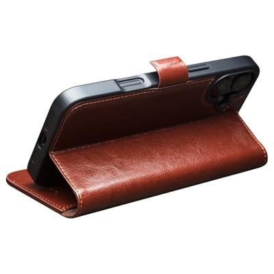 Qialino iPhone 16 Plus hoesje - Leren bookcase - Bruin Qialino iPhone 16 Plus hoesje - Leren bookcase - Bruin