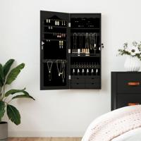 VidaXL Sieradenkast met spiegel wandgemonteerd 37,5x10x90 cm zwart - thumbnail