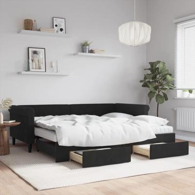 Slaapbank met onderschuifbed en lades 90x200 cm fluweel zwart