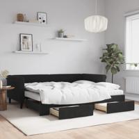 Slaapbank met onderschuifbed en lades 90x200 cm fluweel zwart - thumbnail