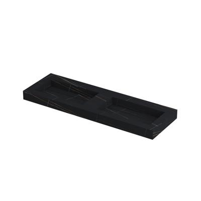 INK Pitch Wastafel Keramische Slab Bak Dubbel met Drain en Front en Side Skirts Zonder Kraangaten - 1400x450x90 mm - Lauren Black Mat