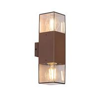 QAZQA Buiten wandlamp roestbruin met smoke kap 2-lichts IP44 - - thumbnail
