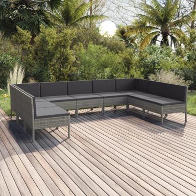 9-delige Loungeset met kussens poly rattan grijs
