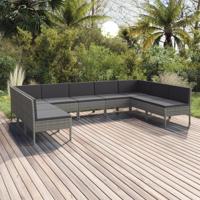 9-delige Loungeset met kussens poly rattan grijs - thumbnail