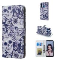 Schedel en bloem patroon 3D horizontale Flip lederen case voor Huawei P30 lite met houder & kaartsleuven & foto frame & portemonnee - thumbnail