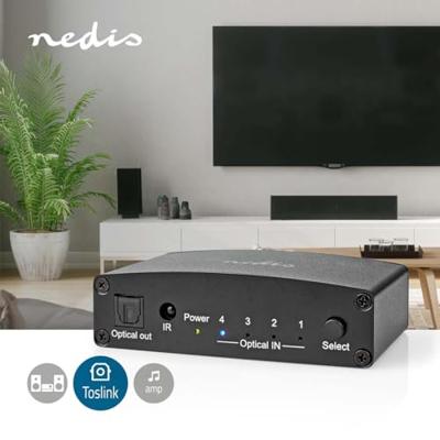 Nedis ASWI2514BK Digitale Audio-switch 4-wegs Input: Dc Power / 4x Toslink Output: Toslink Female Afstandsbediening / Drukknop / Manueel Metaal Zwart