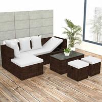 4-delige Loungeset met kussens poly rattan bruin - thumbnail