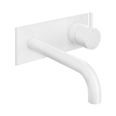 Inbouw Wastafelkraan Met Achterplaat Hotbath Cobber 18cm Gebogen Uitloop 1-Hendel Mat Wit