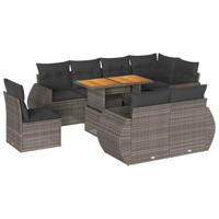 9-delige Loungeset met kussens poly rattan grijs - thumbnail