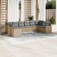 10-delige Loungeset met kussens poly rattan beige - thumbnail
