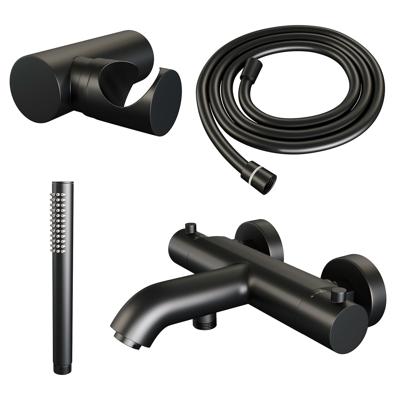 Opbouwset Bad- en Douchekraan Brauer Black Edition Thermostatisch Met Wandhouder Geborsteld Mat Zwart Brauer